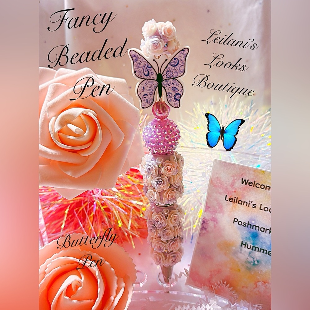 Fancy beaded purple flower pen/purple butterfly/gifts/purple beads